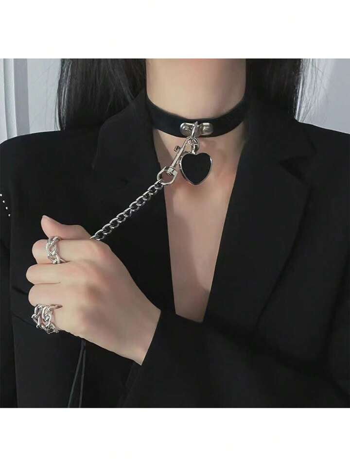 Black Heart Choker with Chain