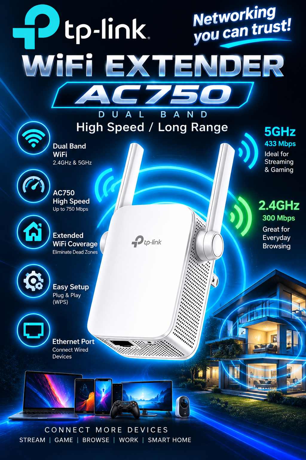TP-Link WiFi Extender 2.4GHz & 5GHz