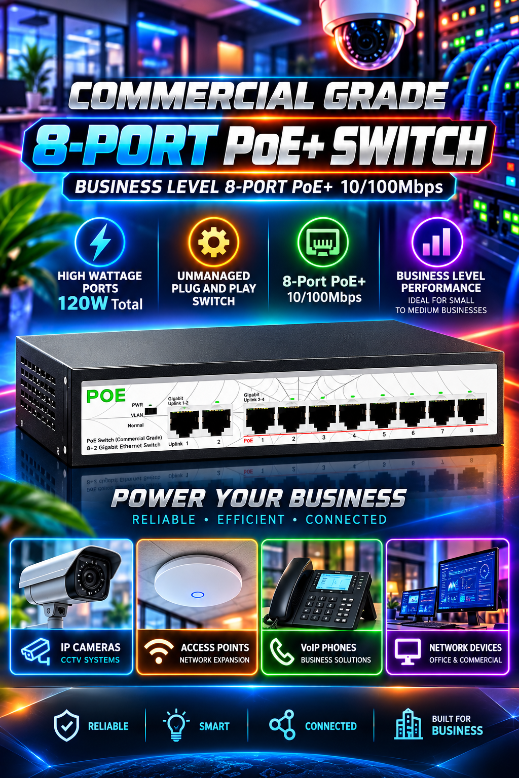 Commercial Grade 8-Port PoE+ Switch