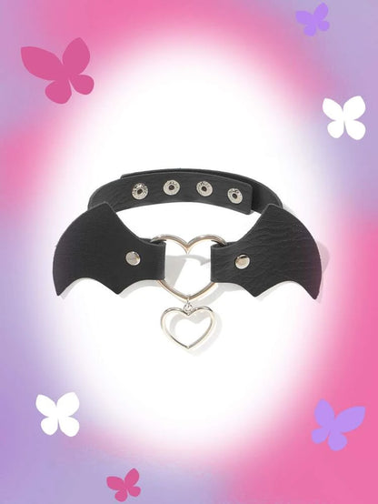 Double Heart Bat Vampire Wings Choker